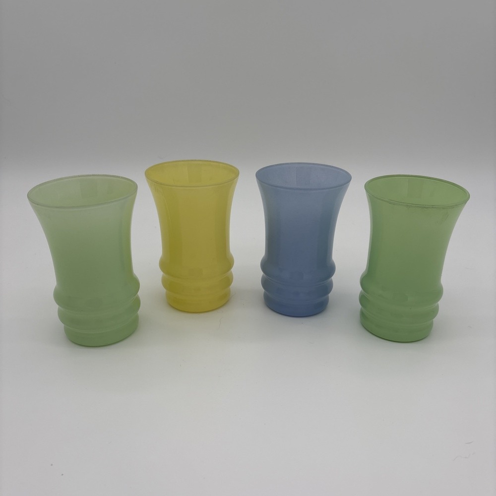 Vintage Anchor Hocking Rainbow Pastel Frosted Tumblers Set of 4 Ring Bottom MCM